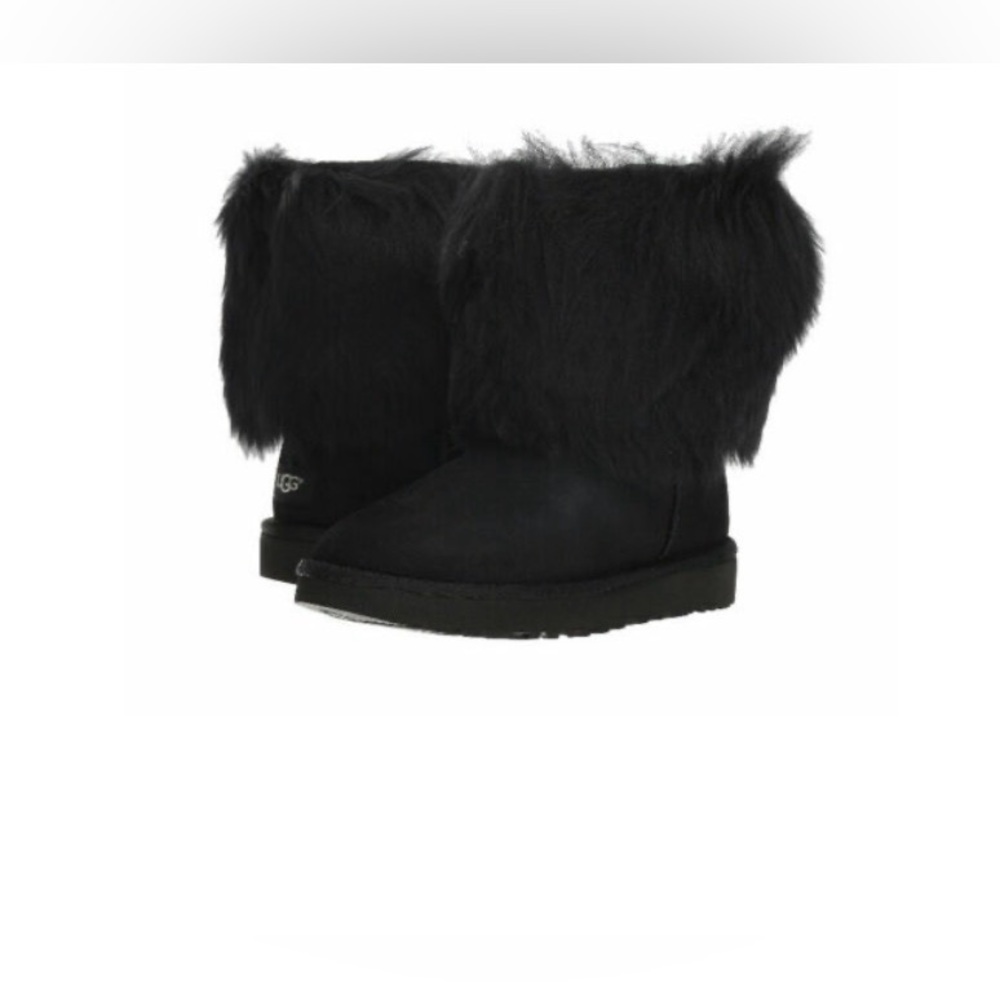 Ugg Australia Mongolian Sheepskin Leather Short Cuff Boots (Size 5)Black 1090609